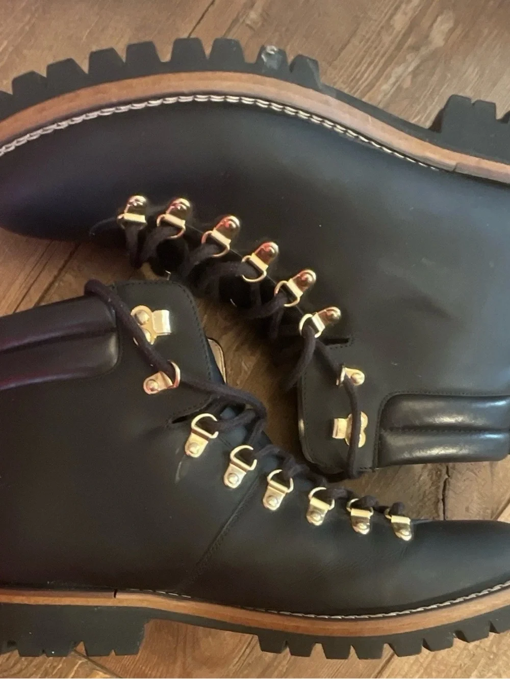 TAFT Viking Leather Boots Mens 11 Midnight Black Gold Handmade in Spain, Vibram